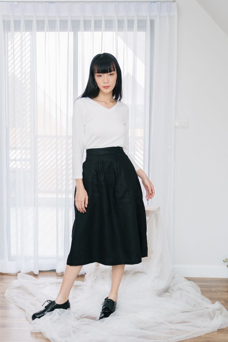 Pleated Long Skirt in Black - 裙子 - 亚麻 黑色