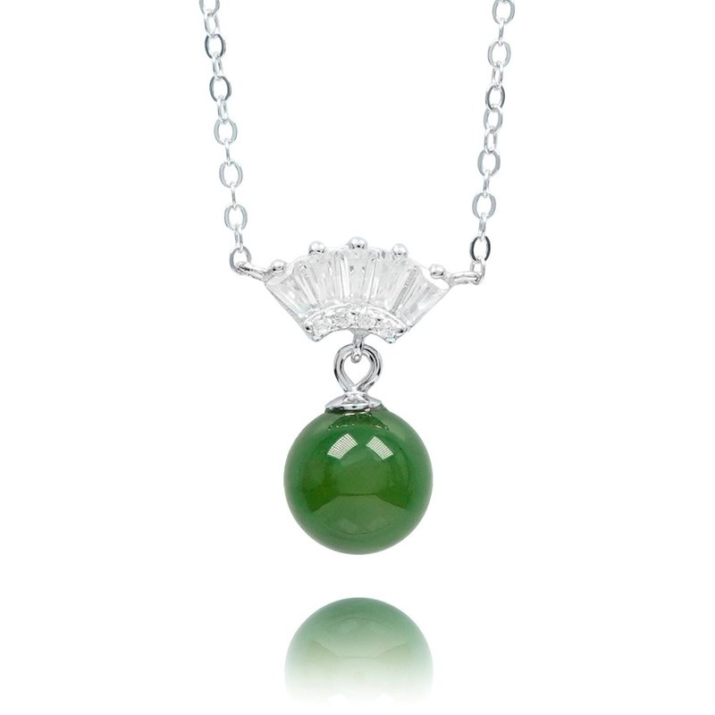 【正佳珠宝】和田碧玉 顶级苹果绿 8mm 和田碧玉吊坠 - 项链 - 半宝石 多色