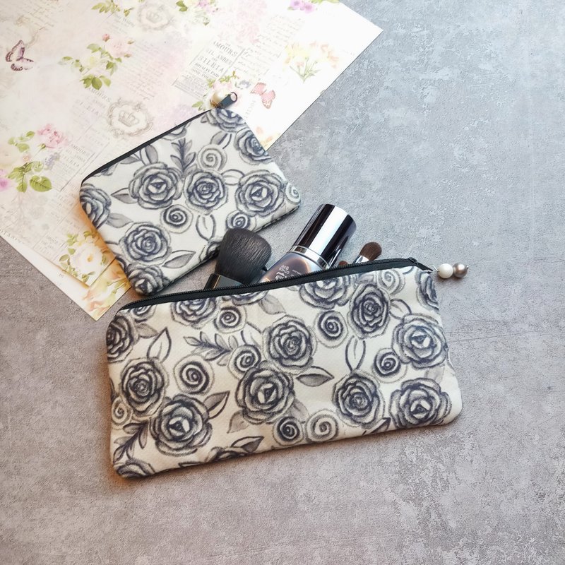 拉链包 散纸包 笔袋 化妆袋 收纳包两件套 (PS-030) - 化妆包/杂物包 - 棉．麻 灰色