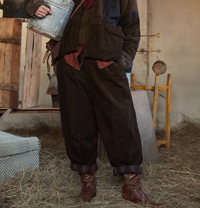 复古文青 纯棉灯芯绒寬裤 - 女装长裤 - 其他材质 咖啡色