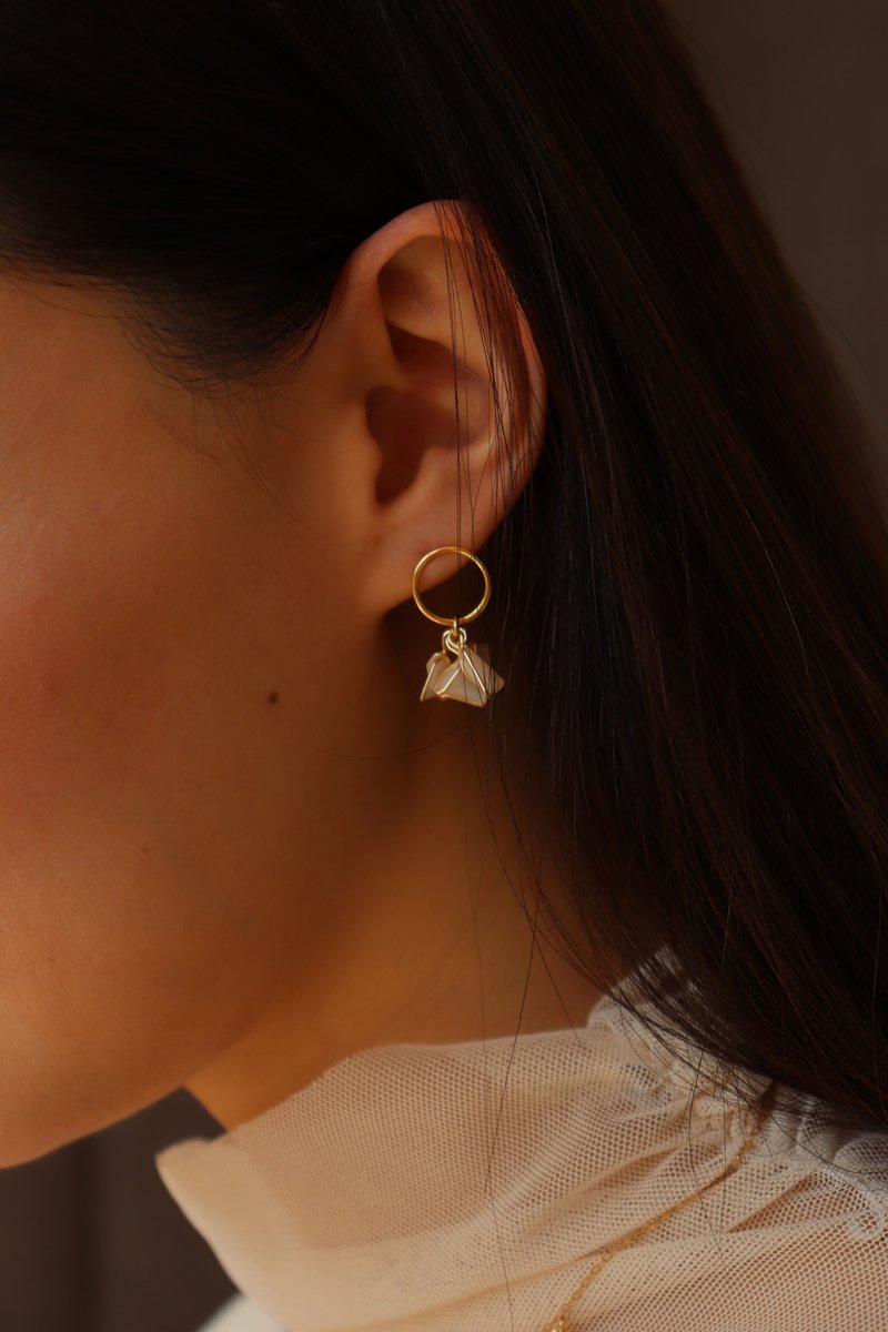 2021月亮耳环/耳针耳夹 耳夹耳环 树脂 上班族耳环 圣诞节 送礼 - 耳环/耳夹 - 树脂 白色