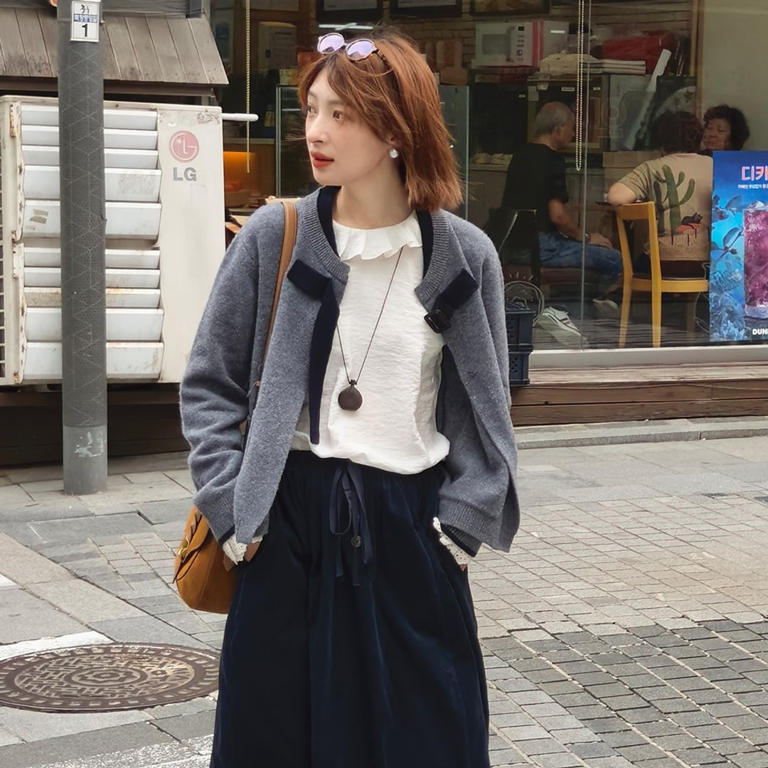 双层领撞色开衫|针织衫|两色|秋款|Sora-1919 - 女装针织衫/毛衣 - 羊毛 多色