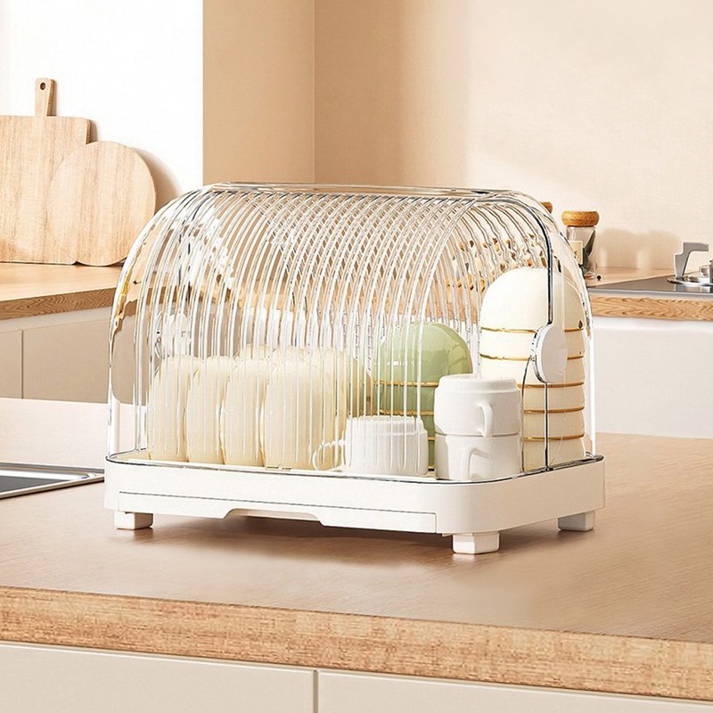 Yeya也雅 流光轻奢风掀盖式单层碗盘沥水收纳箱 - 收纳用品 - 塑料 白色