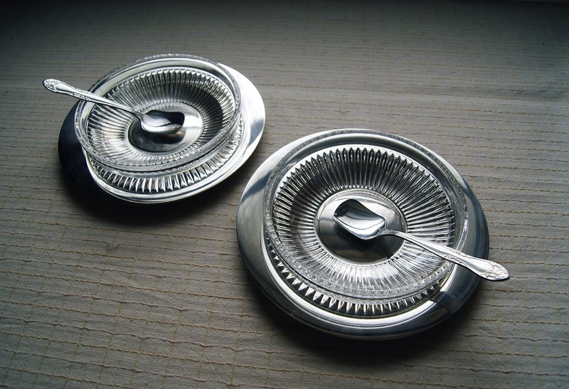 早期水晶玻璃点心碟盘组 (餐具/旧货/老物/玻璃/糕点/HOYA) - 浅碟/小碟子 - 玻璃 银色