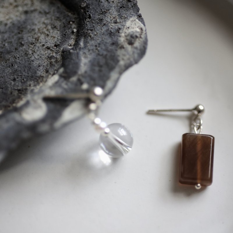 和菓子不对称纯银耳环　可改耳夹 - 耳环/耳夹 - 半宝石 多色