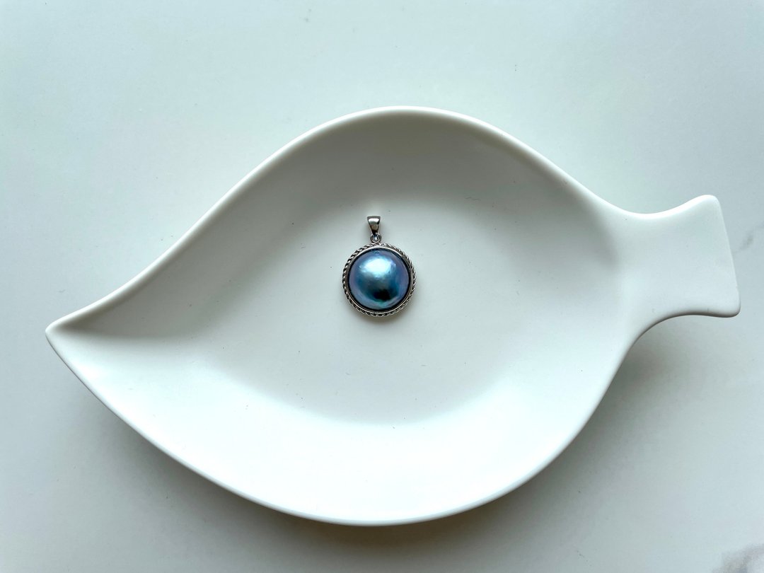 星空蓝~马贝珍珠吊坠 巴洛克风格 纯银 - 耳环/耳夹 - 珍珠 多色