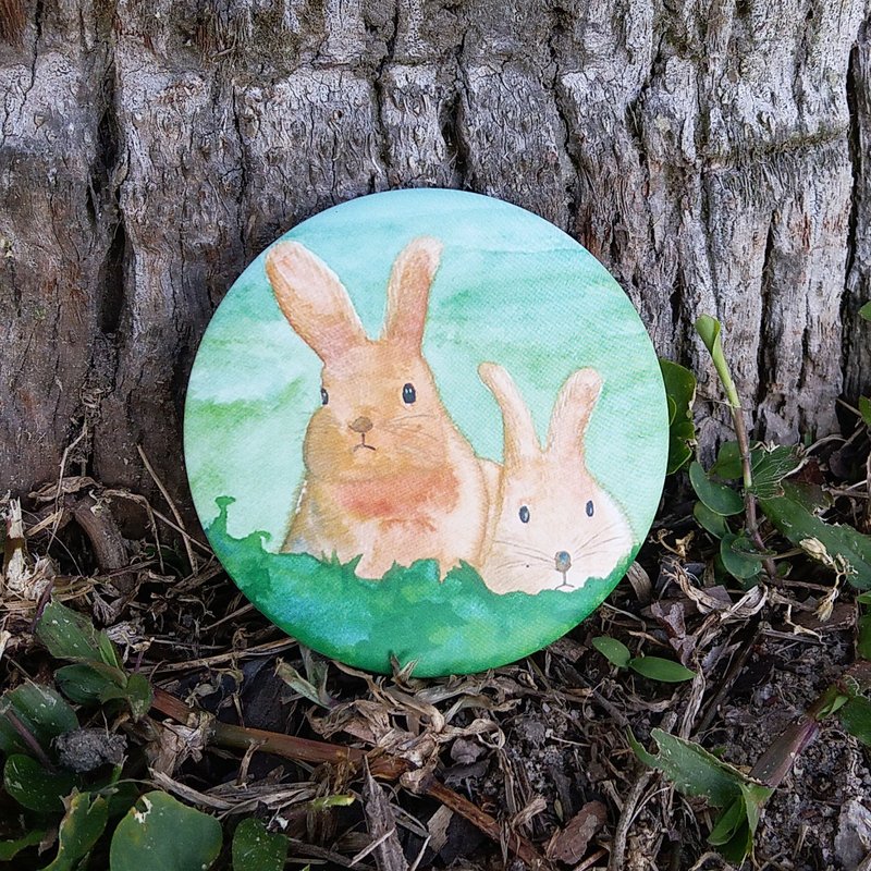 【水彩画作精品】可爱 兔子 随身镜 小圆镜 - 彩妆刷具/镜子/梳子 - 玻璃 绿色