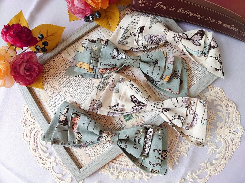 【欧风蝴蝶园】复古欧风多层次蝴蝶结发夹丨古典系 萝莉塔Lolita - 发饰 - 棉．麻 金色