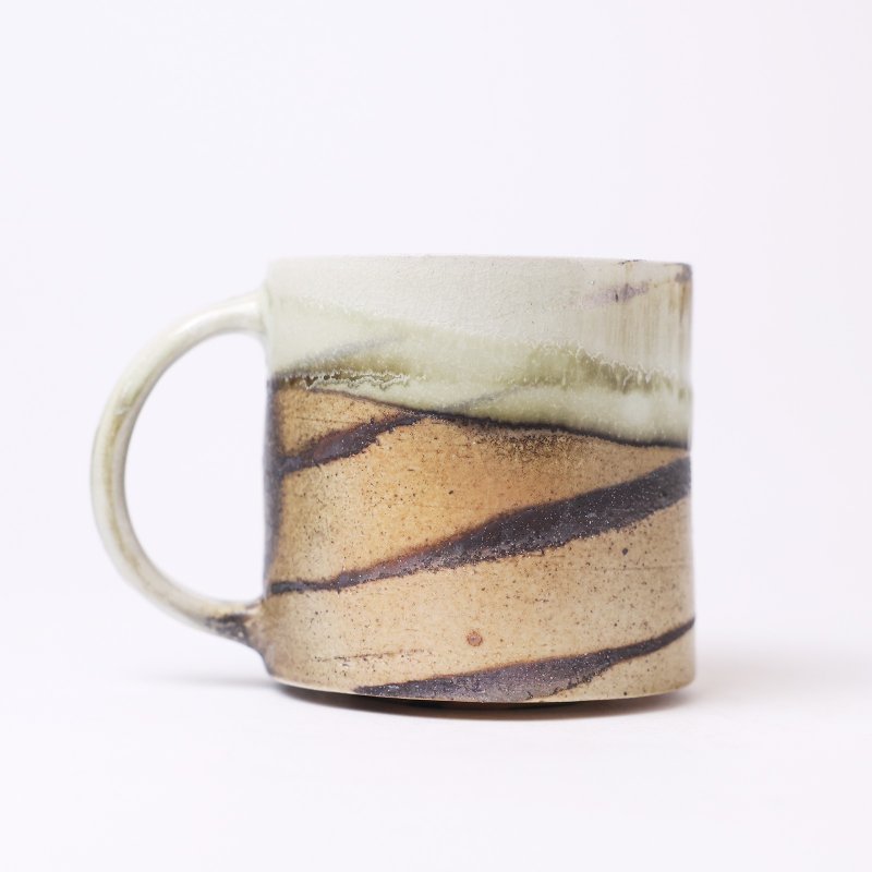 明芽窑 | 柴烧绞胎暮雪把杯 陶杯 杯子 马克杯 搜藏品 H9 - 咖啡杯/马克杯 - 陶 
