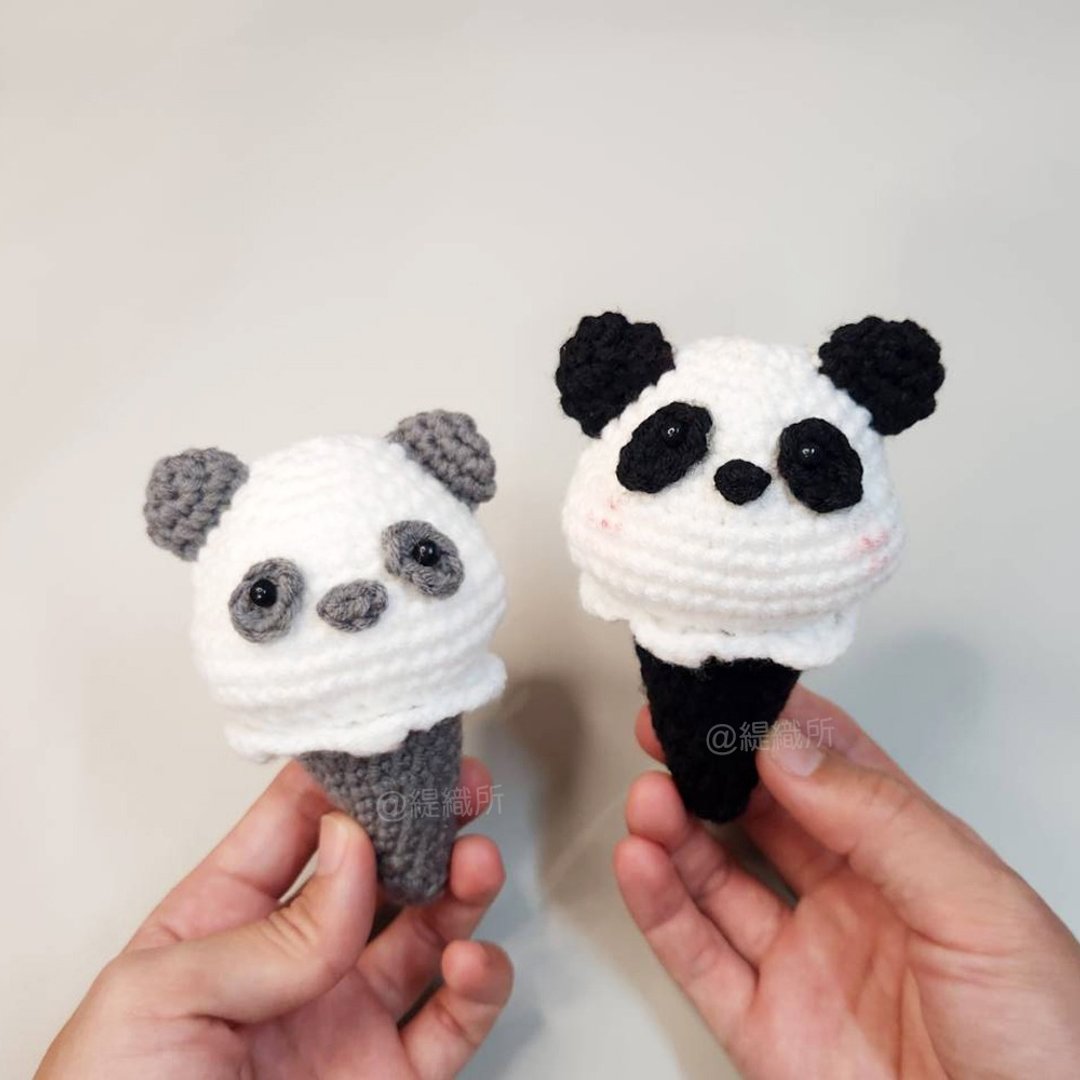 熊猫冰淇淋 钩针编织 手作成品 - 摆饰 - 棉 黑色