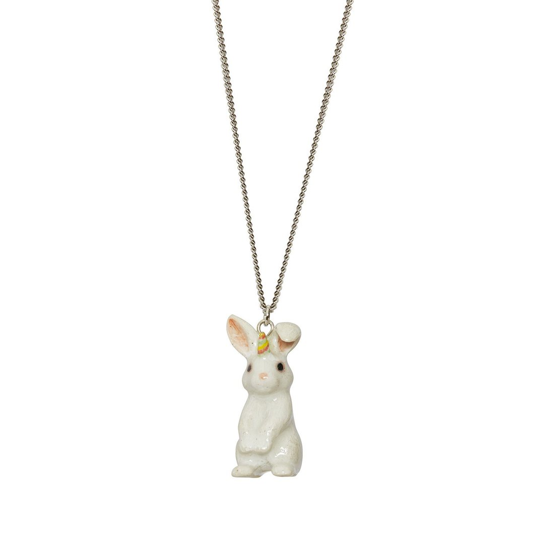 AndMary手绘瓷项链-彩色独角兽兔Pastel Unicorn Bunny Necklace - 项链 - 瓷 白色