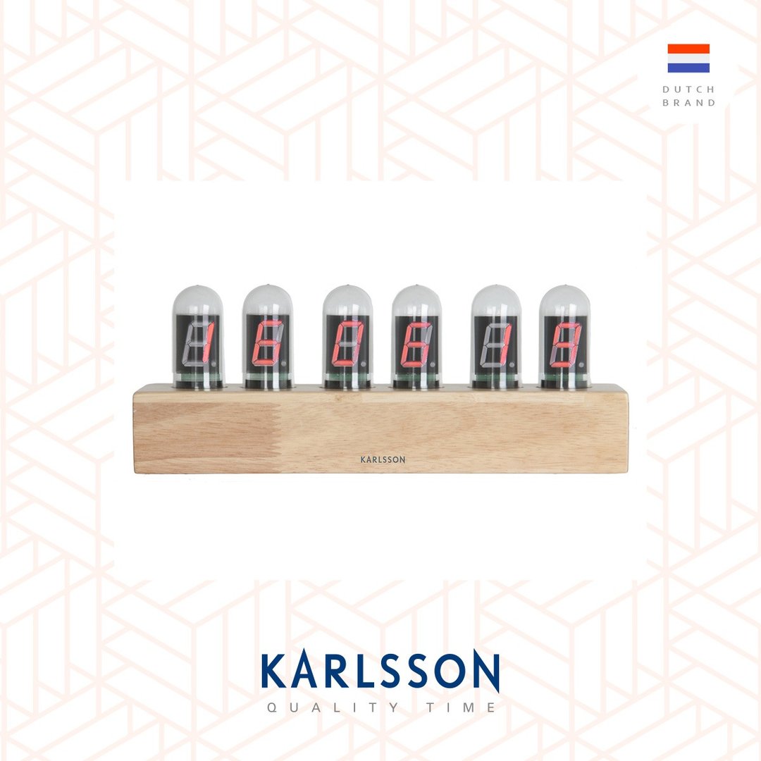 Karlsson 木座LED 灯管枱钟Table clock Cathode oak wood base - 时钟/闹钟 - 木头 咖啡色
