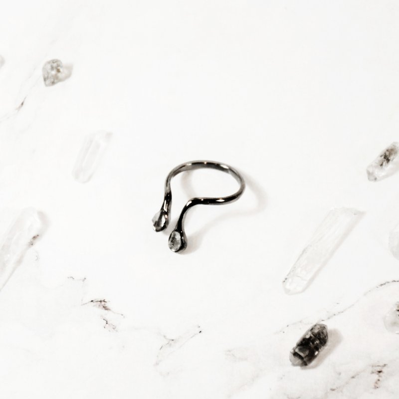 Double rain drop ring - 戒指 - 其他材质 黑色