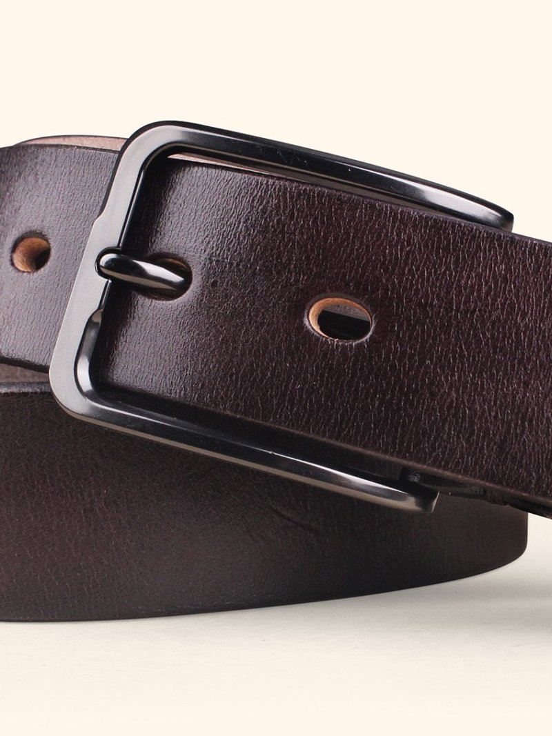 头层牛皮腰带 复古手工真皮皮带 舒适版3.3cm合金扣 男女适用 - 皮带/腰带 - 真皮 咖啡色