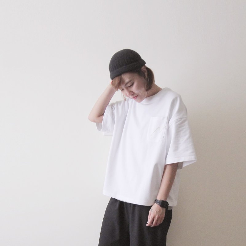 台湾制造 五分袖上衣 闪电线口袋 纯棉 素Tee - 白色 - 中性连帽卫衣/T 恤 - 棉．麻 白色