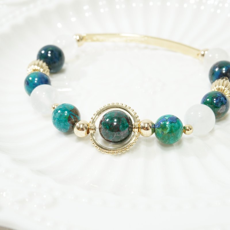 【自家设计】凤凰石 月亮石14K镀金 6MM/8MM 天然石手链 - 手链/手环 - 其他材质 绿色