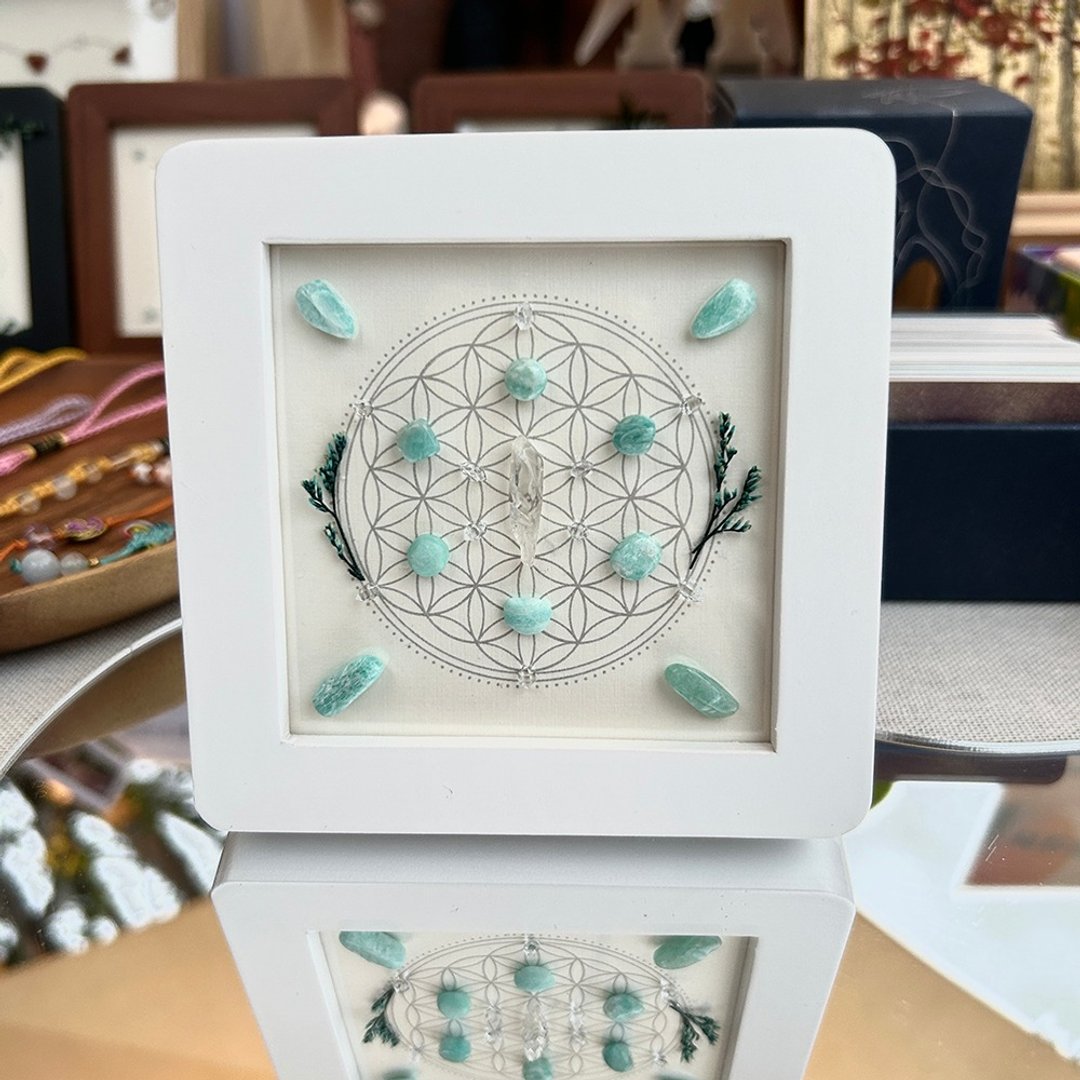 mini Balance 生命之花 水晶能量排列画- 水晶阵祝福 现代风水 - 画框/相框 - 水晶 白色