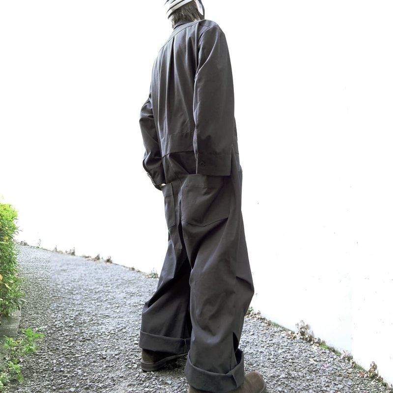 men's black canvas jumpsuit - 背带裤/连体裤 - 棉．麻 黑色
