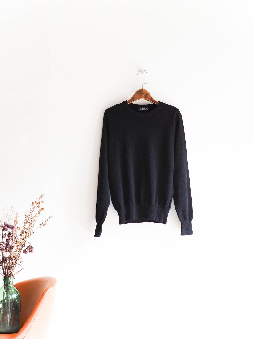 河水山 - 富山极黑简约素面 古董喀什米尔羊绒上衣 古着 毛衣 cashmere vintage oversize - 女装针织衫/毛衣 - 羊毛 黑色