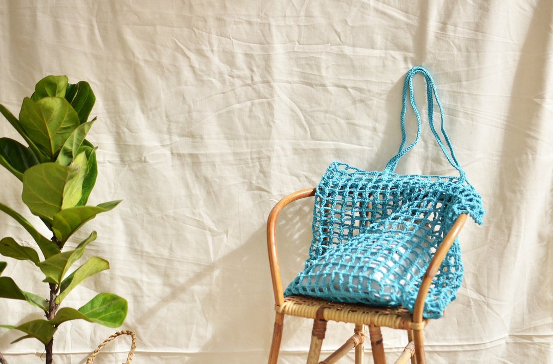 Light blue Nagridia crochet bag - 手提包/手提袋 - 棉 蓝色