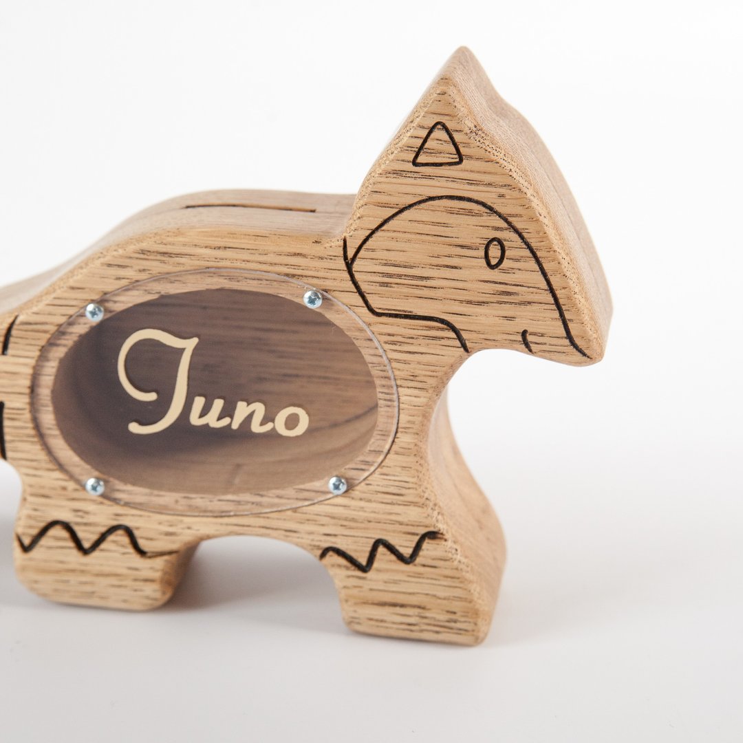 Wooden piggy bank, wooden fox Customized gift coin bank, wooden animal money box - 储蓄罐 - 木头 