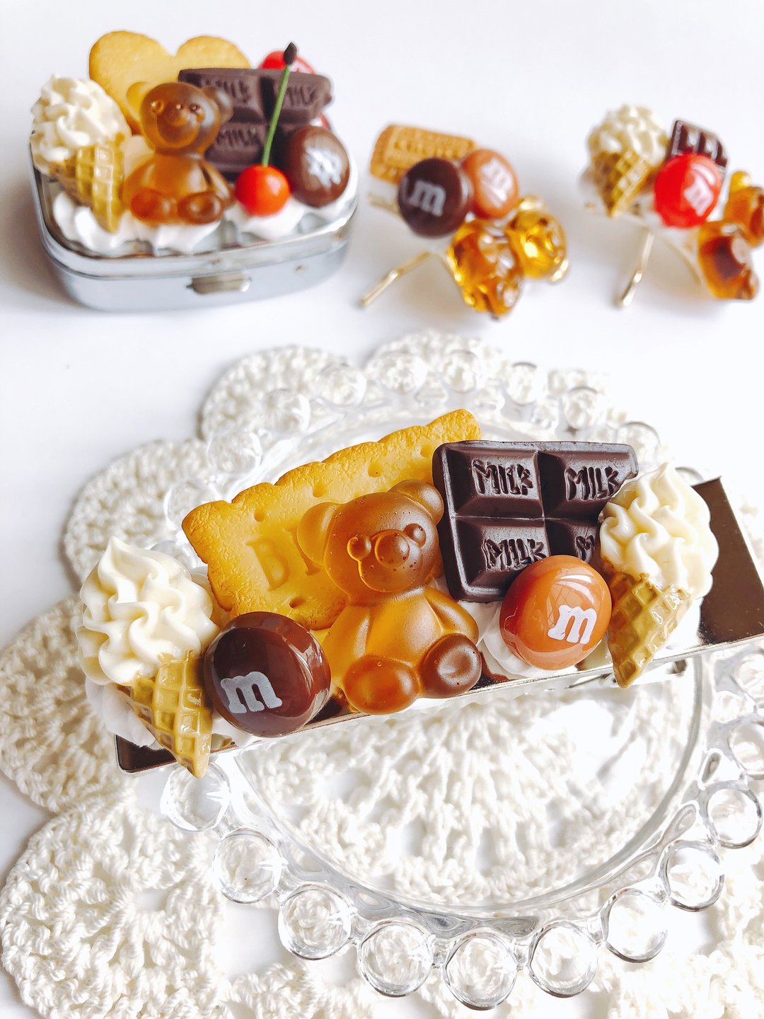 hair clip, hair accessory, fake sweets,fruit,fake food, food sample, present,swe - 发饰 - 粘土 银色