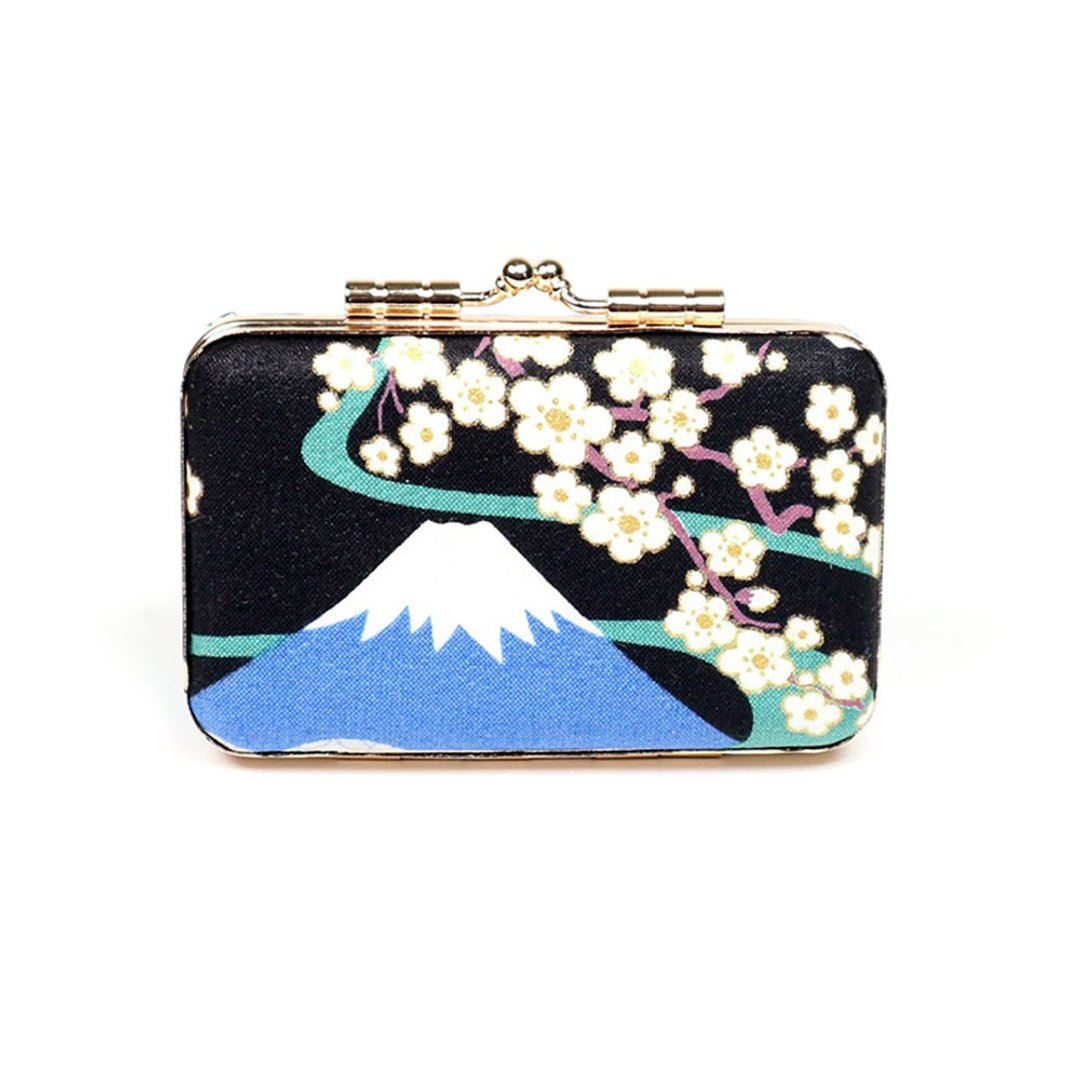 印章盒 口金 双人章 对章 公司大小章 日本布 - 梅花 富士山 (黑) - 印章/印台 - 棉 黑色