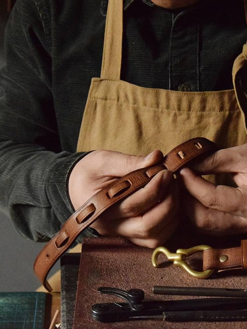 美式复古铜勾扣手工真牛皮带牛仔简约女士个性小众软潮搭 - 皮带/腰带 - 真皮 咖啡色