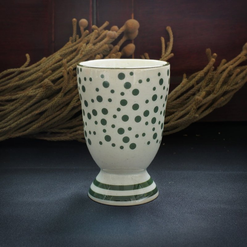 早期高台小杯-小绿点点 (餐具/旧物/清酒/普普/日式) - 其他杯子 - 陶 绿色