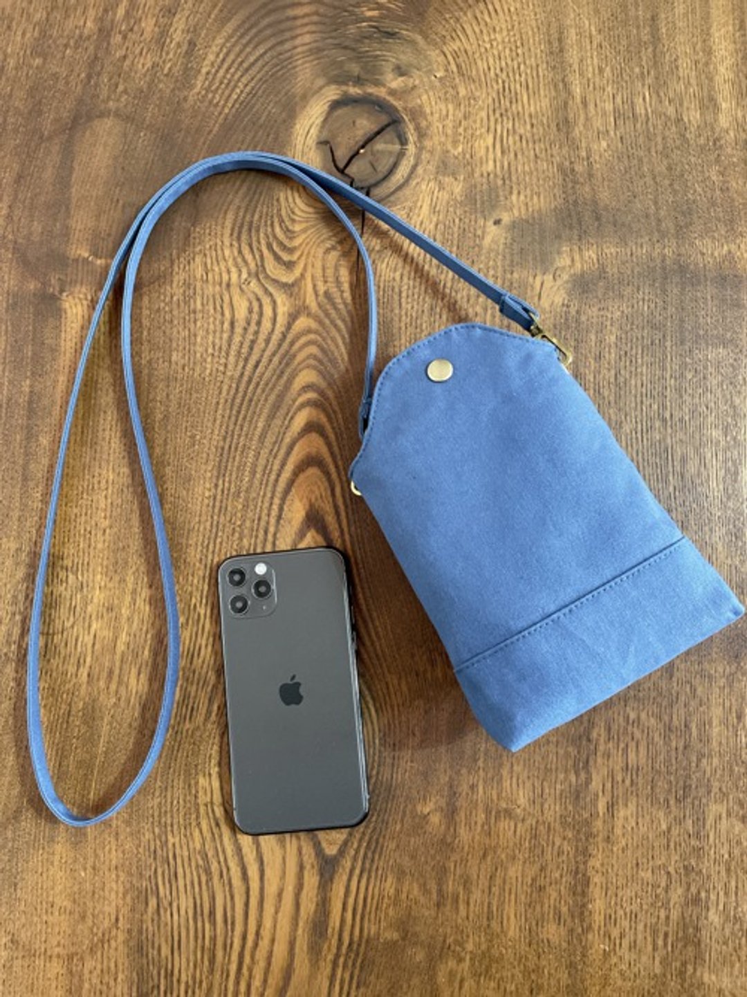 Kurashiki Canvas Smartphone Pochette Mini Sacoche Smartphone Shoulder Smartphone Pouch Dull Color Blue - 侧背包/斜挎包 - 棉 