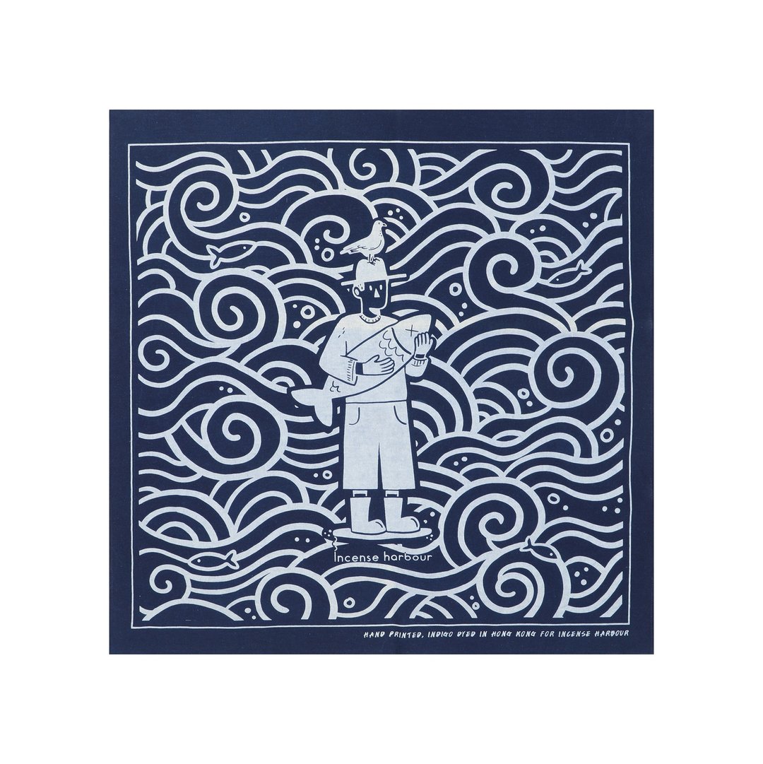 Incense Harbour 渔夫手工蓝染 传统拔染工艺大围巾 - 围巾/披肩 - 棉．麻 蓝色