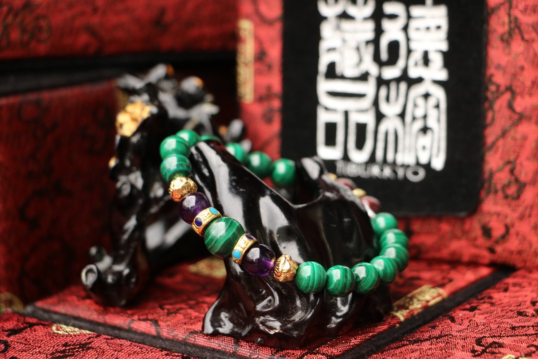 原矿天然孔雀石手串 8mm 紫水晶 白水晶 手链 饰品 手环 佛珠 - 手链/手环 - 植物．花 