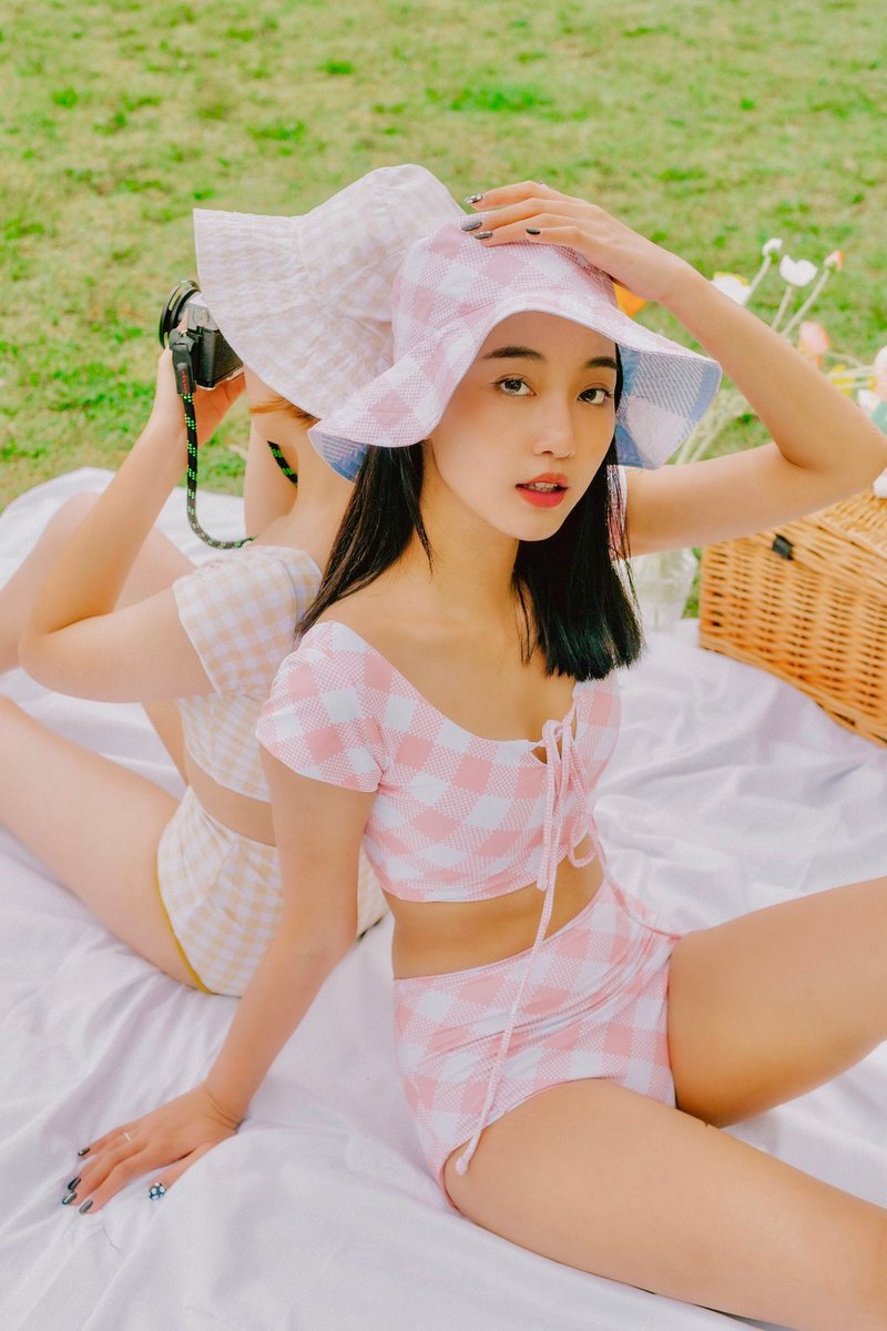 Tiny B : Gingham Peace (2Piece Swimwear) - 女装泳衣/比基尼 - 其他材质 粉红色