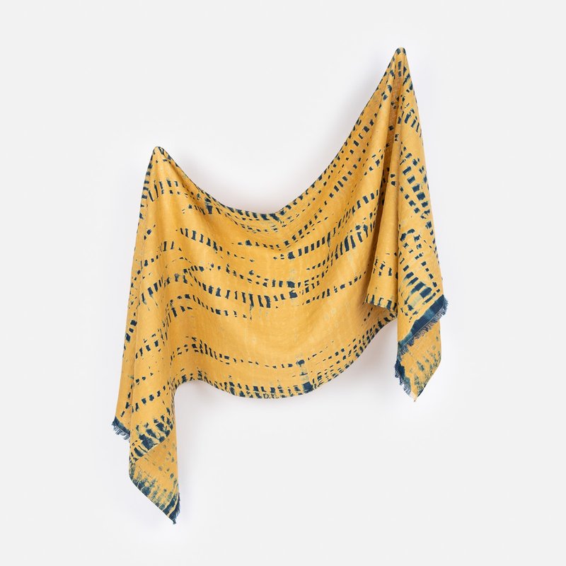 Ochre Waterfall Linen Scarf - 丝巾 - 亚麻 黄色
