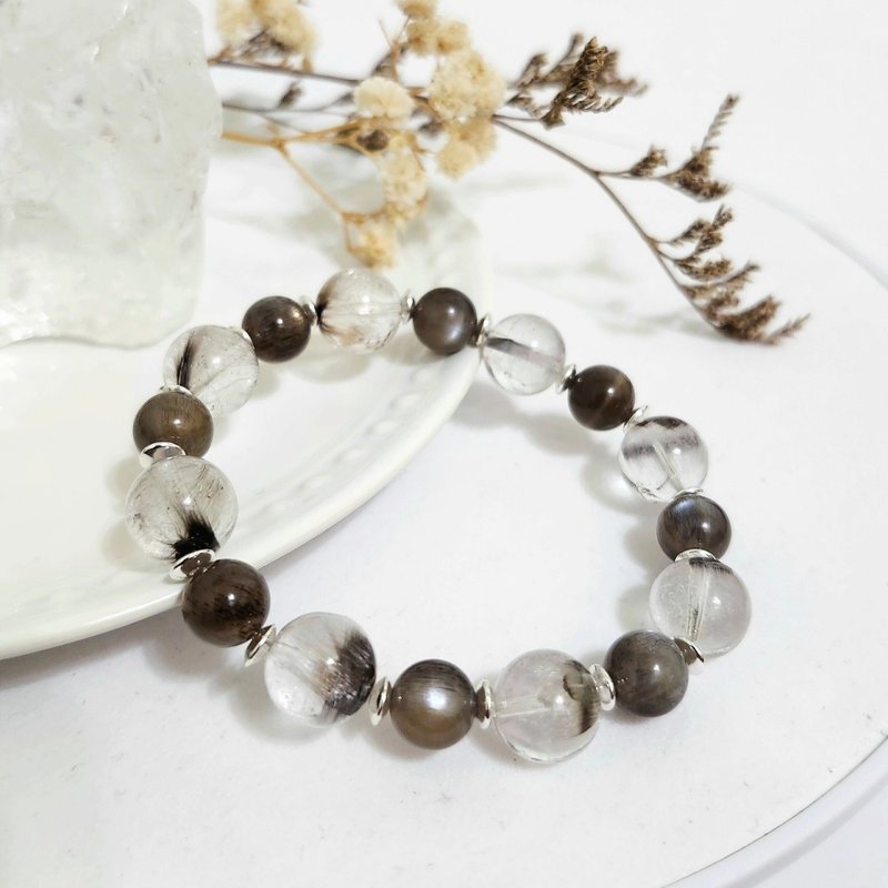 黑银钛+黑金太阳石设计手链 - 手链/手环 - 水晶 银色