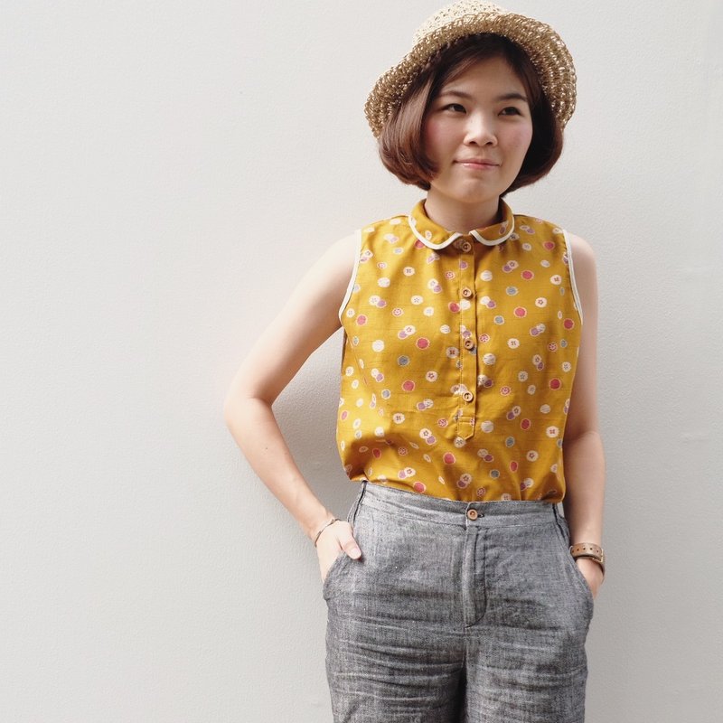 Tomo Top : Buttons Mustard - 女装上衣 - 其他材质 黄色