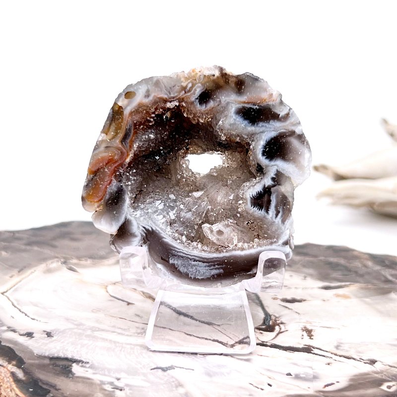 吸入。风水摆件 全抛 疗愈 l 缠丝玛瑙盆 天然有晶洞 共生矿  l - 摆饰 - 水晶 多色