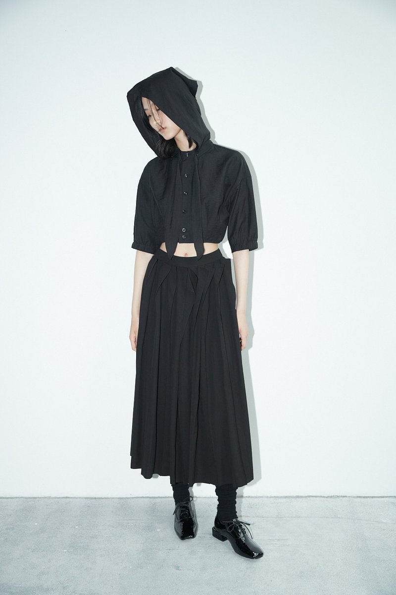 绑带连帽短衬衫 - 女装上衣 - 棉．麻 卡其色