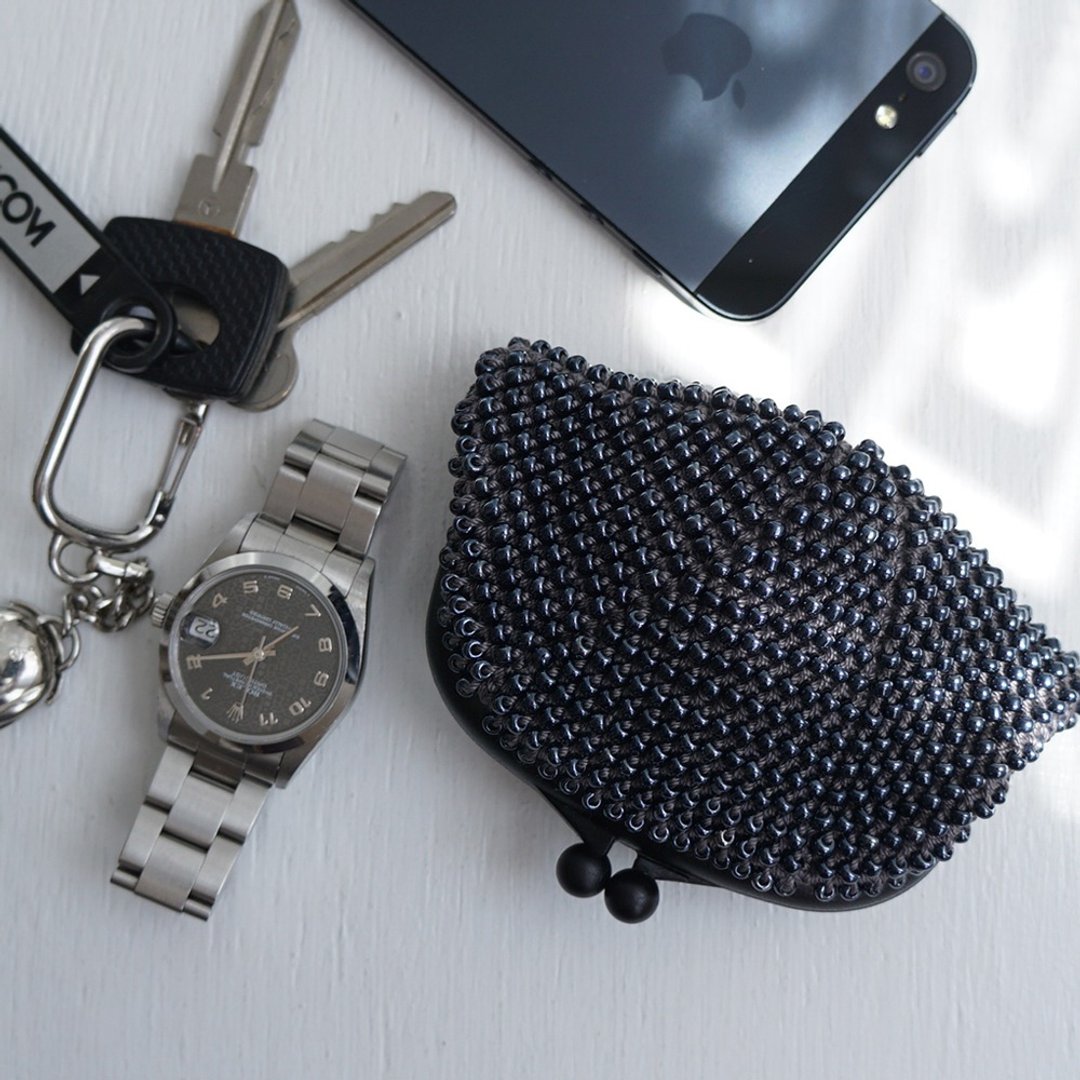 Ba-ba handmade Beads crochet pouch No.1701 - 零钱包 - 其他材质 灰色