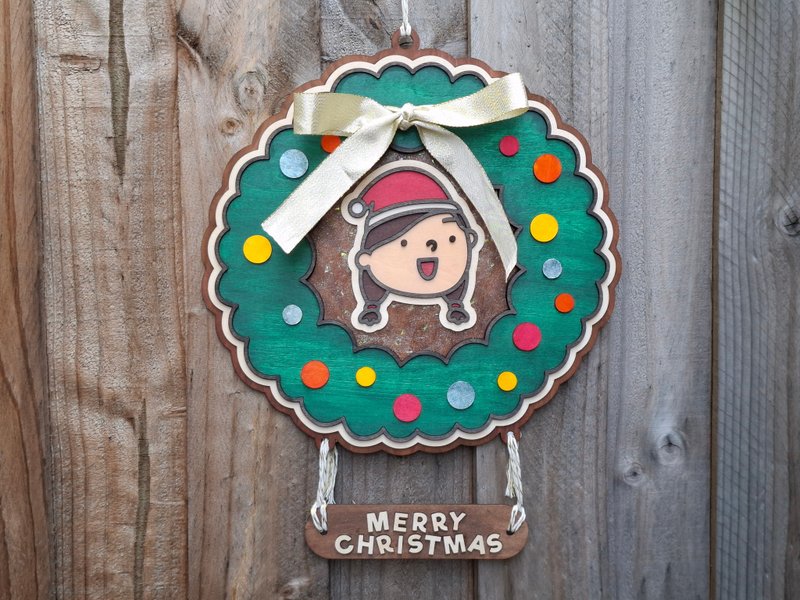 手工木制门牌圣诞花圈 定制头像名牌 - 订制画像 - 木头 多色