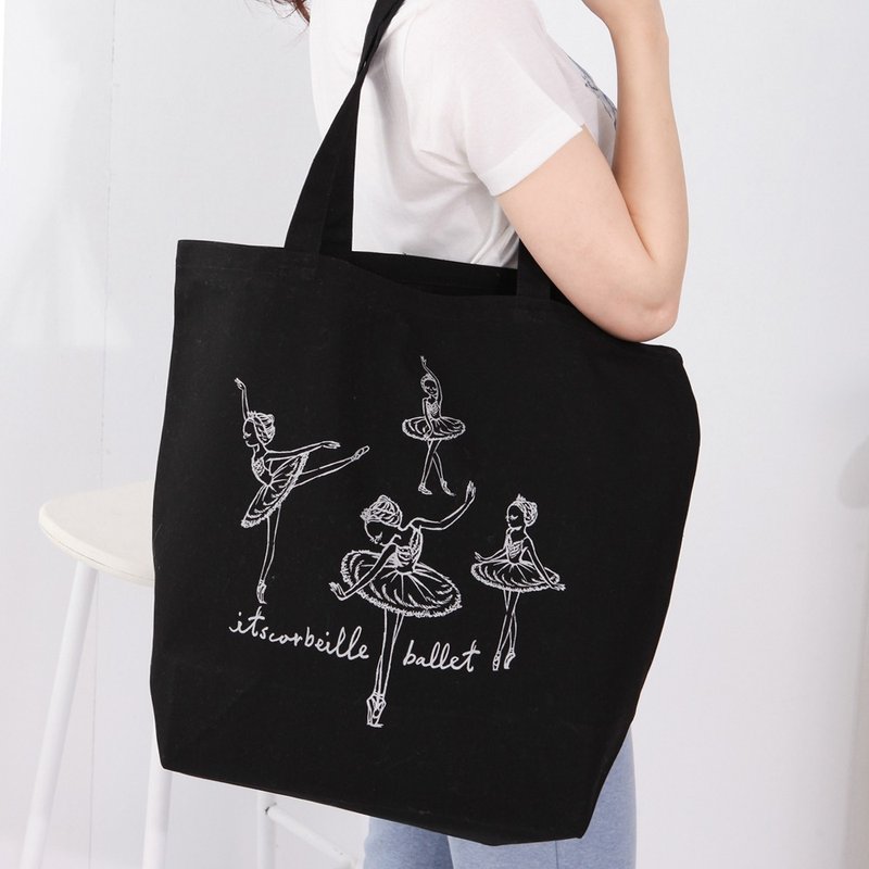 《天鹅湖》Odette天鹅公主帆布大托特手提包（黑色） - 侧背包/斜挎包 - 棉．麻 黑色