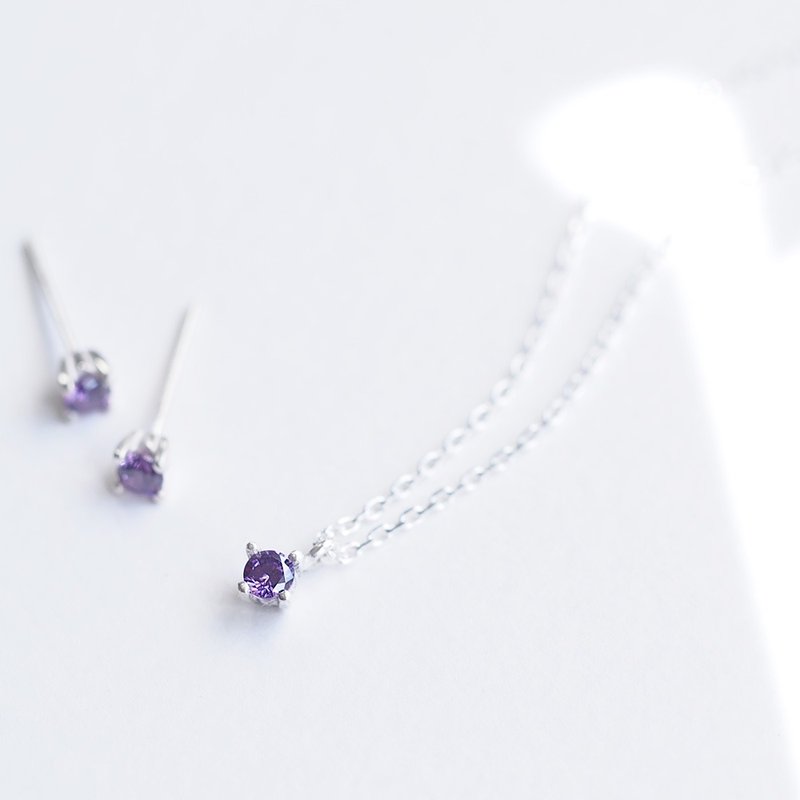 2 pieces set) 1 grain amethyst necklace earrings set Silver 925 - 项链 - 其他金属 紫色