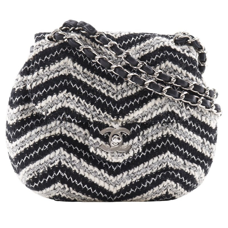 [日本直送] CHANEL 链条单肩包 双链条 Pochette 粗花 黑色/白色 女款 [二手] - 侧背包/斜挎包 - 棉．麻 黑色