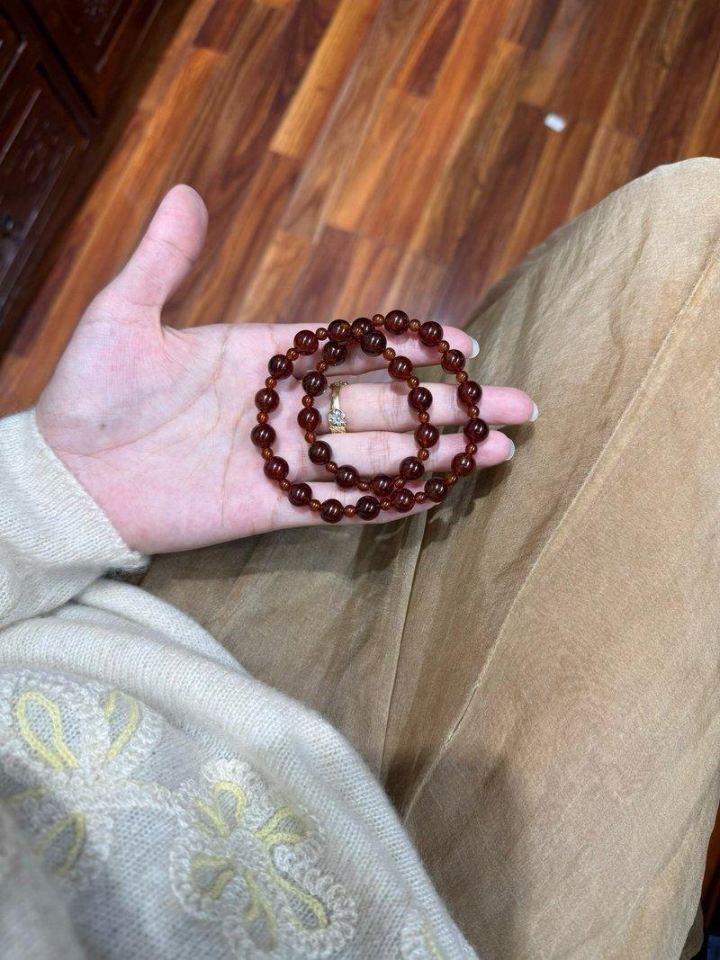 天然橙红石榴石手链双圈 渐变珠手链 女人石 小众轻奢气质款手链 - 手链/手环 - 玉石 
