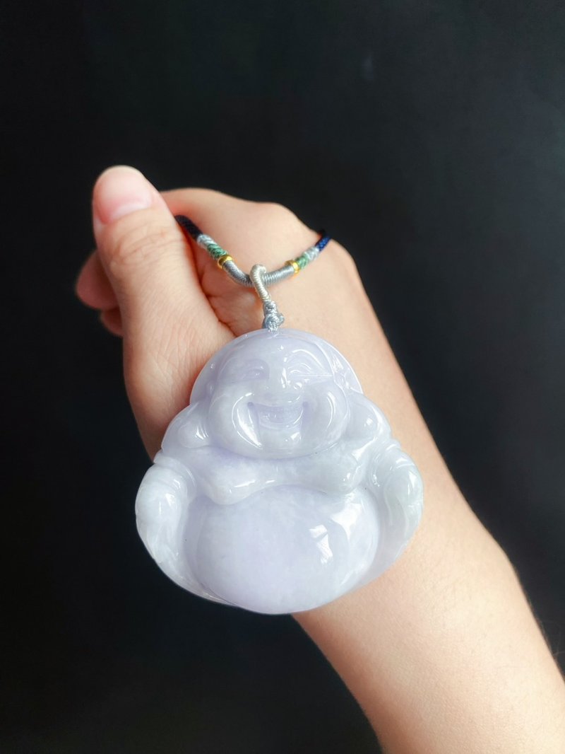 稀有 蓝紫底 大弥勒佛 天然缅甸玉翡翠 佛公 项链 礼物 佛像 - 项链 - 玉石 紫色