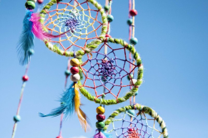 手工编织棉麻彩虹捕梦网吊饰 Boho羊毛线羽毛捕梦网-绿色旋转阶梯 - 摆饰 - 棉．麻 多色