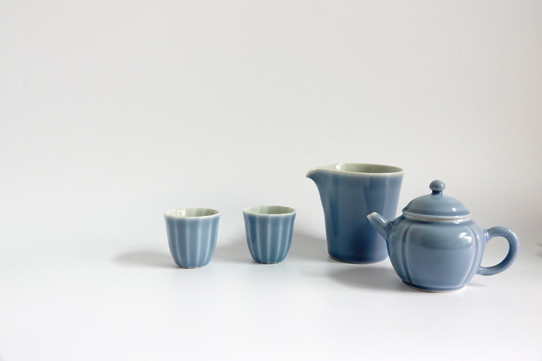 不言美器 灰蓝 四季丰收壶 一壶一盅二杯 - 茶具/茶杯 - 瓷 