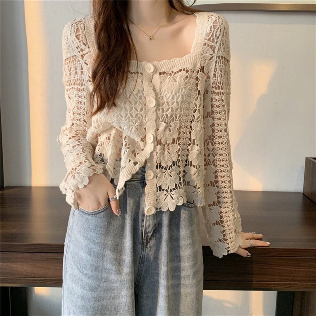 Oversized lace blouse - 女装上衣 - 棉．麻 金色