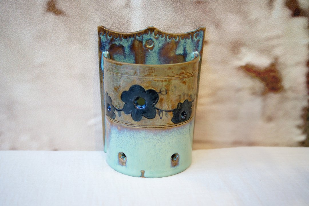 手作粉引 着笼 L16cm 筷子笼 筷筒 壁挂花器 - 筷子/筷架 - 陶 咖啡色