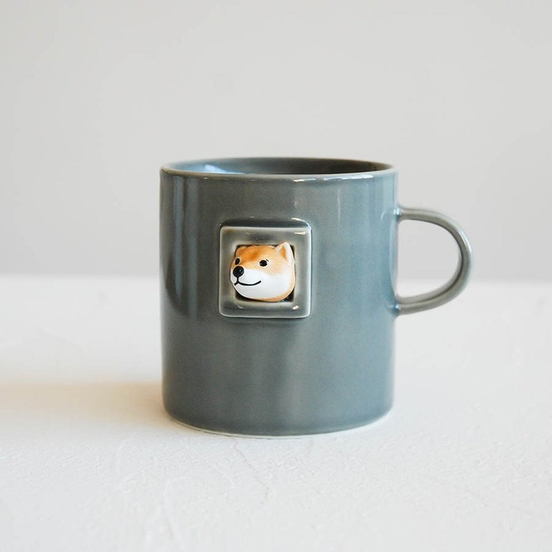 三浅陶社|原创设计  卡洞三柴  柴犬福太郎马克杯 灰釉 定制礼物 - 其他杯子 - 瓷 